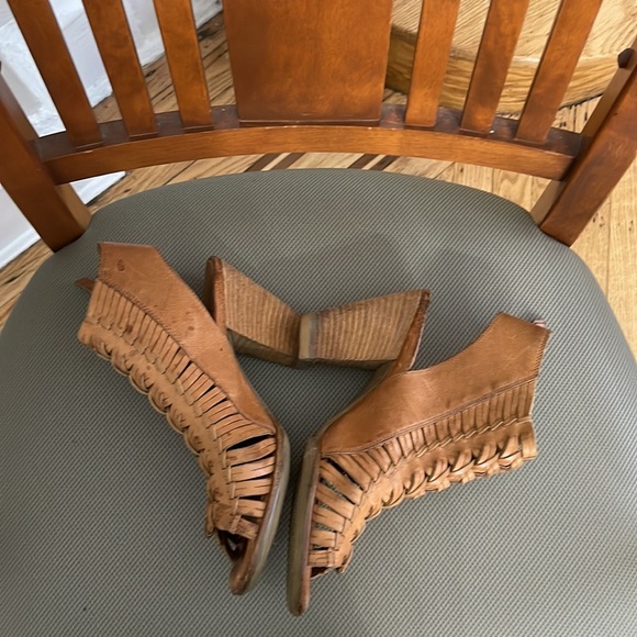 PAUL GREEN Cuoio Brown Cayanne Leather Peep Toe Bootie Boot/ sandal - Picture 2 of 14